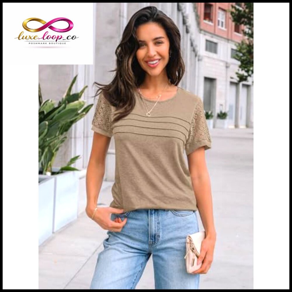 Short Sleeve Lace T-Shirt Elegant Chic Business Casual Summer Top - Picture 2 of 6